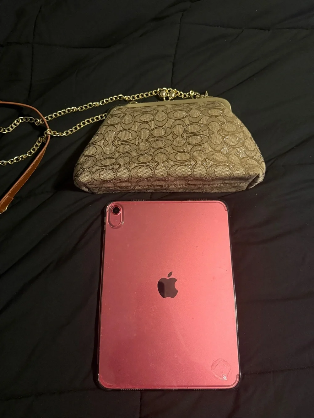 Elegant Beige Logo-Pattern Clasp Handbag